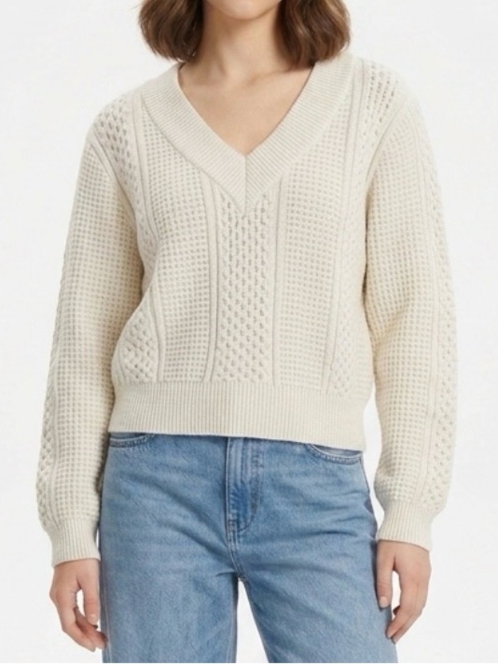 H&M Ivory Mixed Texture Cable Knit Sweater Size Medium